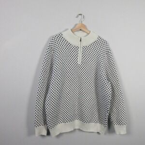 Long Wharf Supply Co Mens XL 1/4 Zip Sweater Fair Isle White Navy Nautical
